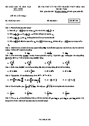 Đề thi thử Tốt nghiệp THPT môn Toán - Mã đề 106 - Năm học 2020-2021 - Sở giáo dục và đào tạo Bắc Ninh (Có đáp án)
